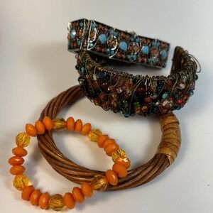 Bracelet Lot Multicolor Beaded Wire Wrap Cuff Wood Bangle Stretch Set